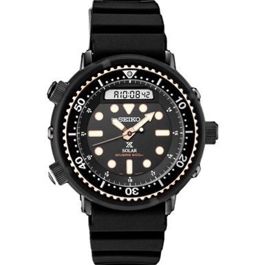 image of Seiko Mens Prospex Sea Solar Quartz Watch - Black Stainless/Rose Gold with sku:snj028-electronicexpress