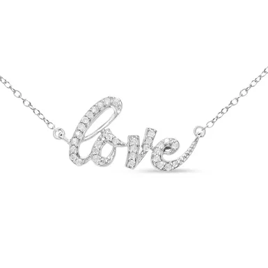 image of .925 Sterling Silver 1/5 Cttw Round Diamond Love 18" Pendant Necklace (I-J Color, I2-I3 Clarity) with sku:80-8677wdm-luxcom