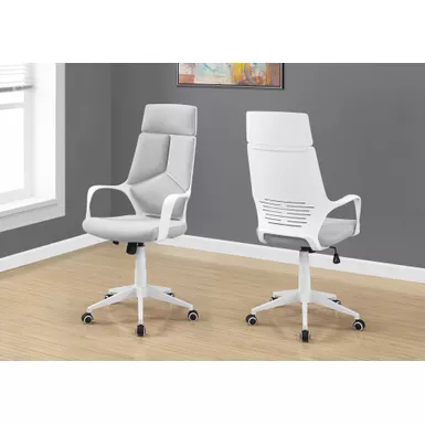 Office Chair/ Adjustable Height/ Swivel/ Ergonomic/ Armrests/ Computer Desk/ Work/ Metal/ Fabric/ White/ Grey/ Contemporary/ Modern