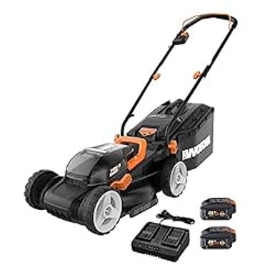 image of Worx WG779 40V Power Share 4.0Ah 14" Cordless Lawn Mower (Batteries & Charger Included) with sku:b07by88v1q-amazon