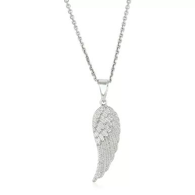 image of Sterling Silver with Large Textured Angel Wing Pendant (18 Inch) with sku:d70688956-18-rcj