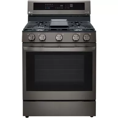 image of LG 5.8-Cu. Ft. Gas Convection Smart Range with AirFry and InstaView, Black Stainless Steel with sku:lrgl5825d-almo