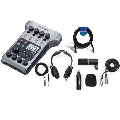 image of Zoom PodTrak P4 Podcast Recorder Bundle with Zoom ZDM-1 Podcast Mic and XLR Cable with sku:zozp4b-adorama