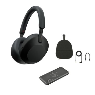 Sony WH-1000XM5 Wireless Closed-Back Over-Ear Noise Cancelling Headphones, Black with Powervault III 10000mAh Wireless Charger