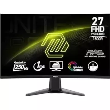 MSI MAG27C6X 27-inch 1920 x 1080 (FHD), VA, Gaming Monitor 250Hz, Adaptive Sync, 1ms, HDMI, Display-Port, VESA Mountable, Tilt