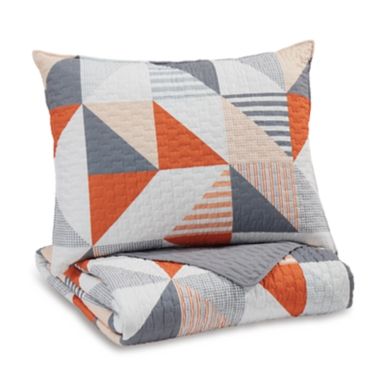 image of Gray/Orange Layne Twin Coverlet Set with sku:q408001t-ashley