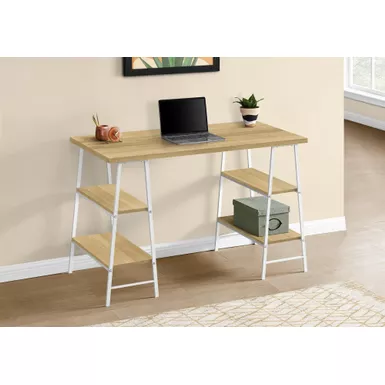 Computer Desk/ Home Office/ Laptop/ Storage Shelves/ 48"L/ Work/ Metal/ Laminate/ Natural/ White/ Contemporary/ Modern