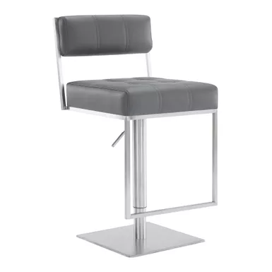 image of Michele Swivel Adjustable Height Grey Faux Leather and Brushed Stainless Steel Bar Stool with sku:lcmiswbabsgr-armen