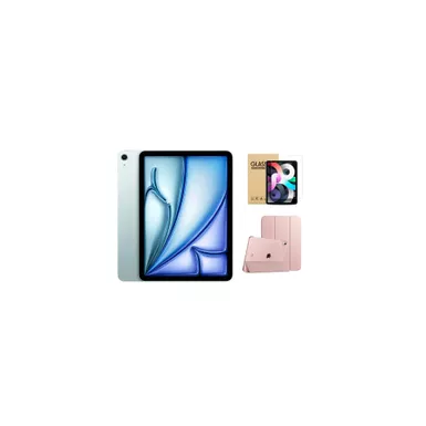 Apple - 11-inch iPad Air (Latest Model) M2 chip Wi-Fi 256GB - Blue With Rose Gold Case Bundle