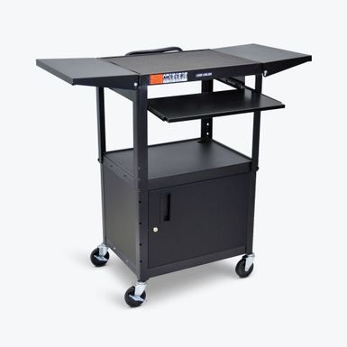 image of Adjustable Metal Cart w/ Keyboard Tray, Cabinet & Drop Leaf Shelves - Black with sku:2a-ymj33awg_ybxa0iae1wstd8mu7mbs-overstock