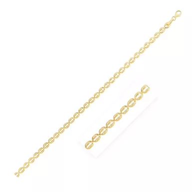 14k Yellow Gold High Polish Textured Puffed Oval Link Bracelet (3.8mm)