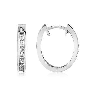 image of Sterling Silver Oval Hoop Earrings with Cubic Zirconias with sku:d84109987-rcj