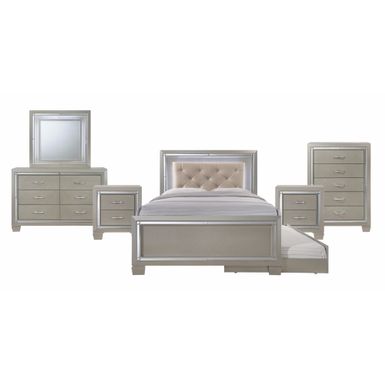 image of Silver Orchid Odette Glamour Youth Full Platform w/ Trundle 6-piece Bedroom Set - Champagne - Full with sku:fwcunztl16xutuazsz_7vastd8mu7mbs-overstock