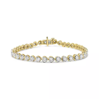 image of 10K Yellow Gold Plated .925 Sterling Silver 1.0 Cttw Miracle Set Diamond Heart-Link 7" Tennis Bracelet (I-J Color, I2-I3 Clarity) with sku:60-7796ydm-luxcom