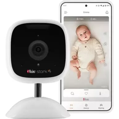 image of Masimo - Stork Camera Baby Monitor with QHD-Capable Video Streaming, Two-Way Audio, and Remote Tracking via Stork App - White with sku:bb22184650-bestbuy