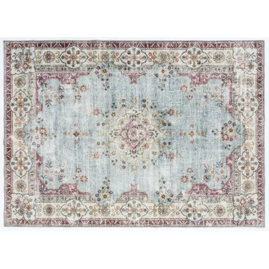 Wanda Pale Blue And Ivory 3X5 Washable Area Rug