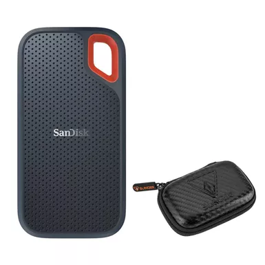 image of SanDisk Extreme Portable 2TB USB 3.2 Gen 2 Type-C External SSD V2, Black, Bundle with HD-2 Portable Hard Drive Case with sku:idse612tg25a-adorama