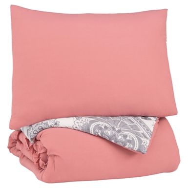 image of Pink/White/Gray Avaleigh Twin Comforter Set with sku:q702001t-ashley