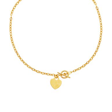 image of Toggle Necklace with Heart Charm in 14k Yellow Gold (17 Inch) with sku:16849-17-rcj