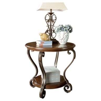image of Medium Brown Nestor Round End Table with sku:t517-6-ashley