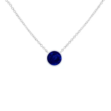 .925 Sterling Silver Bezel Set 2.5MM Created Blue Sapphire Solitaire "18" Pendant Necklace