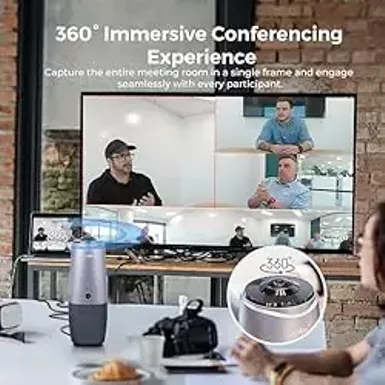 image of COOLPO Webcam, 360 Video Conference Camera, 4K All-in-one Conference Room Camera with Speaker, Microphone, Meeting Room Camera, AI Speaker Tracking, Noise Cancellation, Teams, Zoom, PANA 5ft USB Cable with sku:b08cy2h5bm-amazon