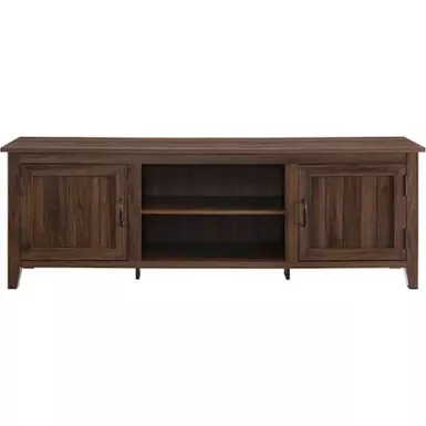 Walker Edison - 70" Modern Farmhouse Simple Grooved Door TV Stand for most TVs up to 80" - Dark Walnut