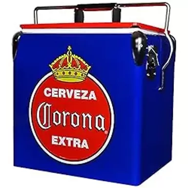 image of Corona Retro Ice Chest Cooler with Bottle Opener 13L (14 qt), 18 Can Capacity, Blue and Red, Vintage Style Ice Bucket for Camping, Beach, Picnic, RV, BBQs, Tailgating, Fishing with sku:b01ejrl846-amazon