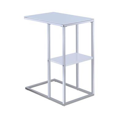 image of Snack Table With Small Shelf in White - White and Chrome - Glass with sku:tccxqze0vcupemztvq2pbgstd8mu7mbs-sim-ovr