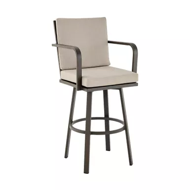 image of Don 30" Outdoor Patio Bar Stool in Brown Aluminum with Brown Cushions with sku:840254332492-armen