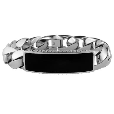 Stainless Steel Men's Black Onyx Centerpiece Bracelet