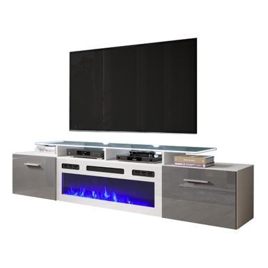 image of Rova WH-EF Electric Fireplace Modern 75" TV Stand - White/Gray with sku:da11ii-w0fz34qvqgev3-gstd8mu7mbs-overstock
