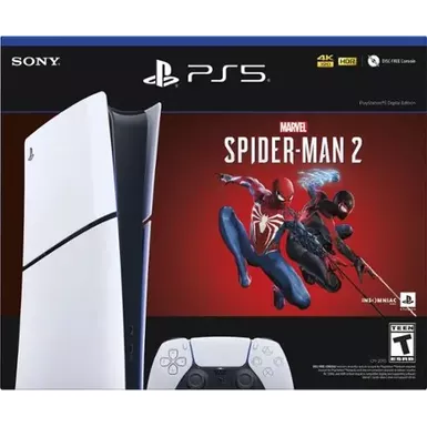 image of Sony Interactive Entertainment - PlayStation 5 Slim Console Digital Edition - Marvel's Spider-Man 2 Bundle (Full Game Download Included) - White with sku:bb22274755-bestbuy