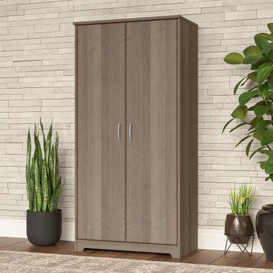 image of Cabot Tall Storage Cabinet with Doors by Bush Furniture - Ash Gray with sku:yrfqtgnf9y5-58jm8ubicgstd8mu7mbs-bus-ovr