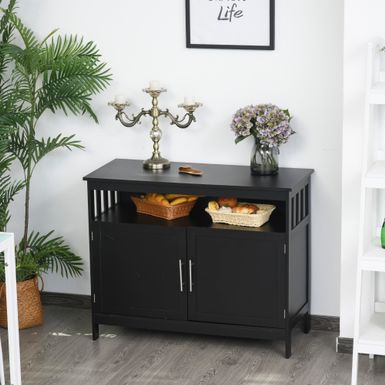 image of HOMCOM Kitchen Console Table, Buffet Sideboard, Wooden Storage Table with 2-Level Cabinet and Open Space - Black with sku:r-6jcb2kmrponvnkaabfgwstd8mu7mbs-overstock