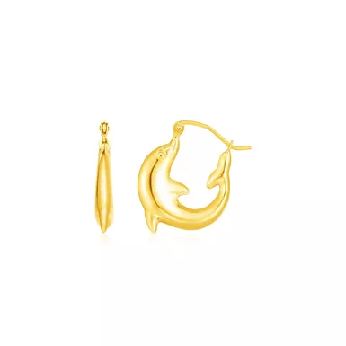 14K Yellow Gold Dolphin Hoop Earrings