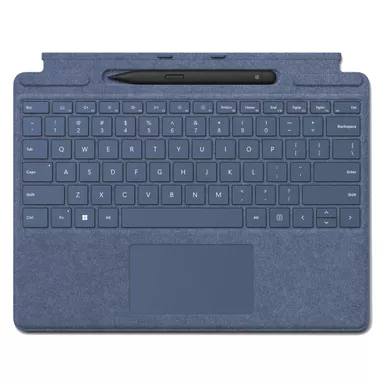 image of Microsoft Surface Pro Signature Keyboard - keyboard - with touchpad  accelerometer  Surface Slim Pen 2 storage and charging tray - QWERTY - English - sapphire - with Slim Pen 2 with sku:08jh77-ingram
