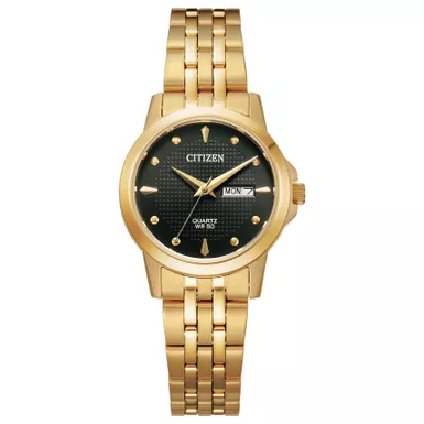 Citizen - Ladies Quartz Gold-Tone Stainless Steel Watch Black Dial