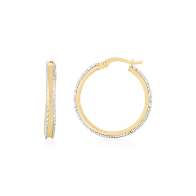 image of 14K Two Tone Gold Diamond Cut Round Hoop Earrings with sku:d52797737-rcj