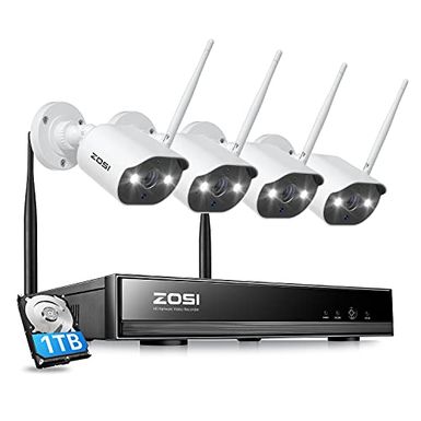 image of ZOSI Spotlight Wireless Security Camera System with 1TB Hard Drive,2K H.265+ 8CH CCTV NVR,4pcs 1080P Outdoor WiFi IP Cameras,Color Night Vision,Two Way Audio,Remote Access,for Home 24-7 Recording with sku:b08zxws3cp-zos-amz
