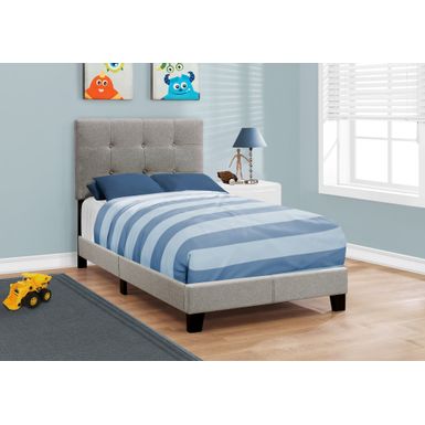 image of Bed/ Twin Size/ Platform/ Teen/ Frame/ Upholstered/ Linen Look/ Wood Legs/ Grey/ Transitional with sku:i5920t-monarch