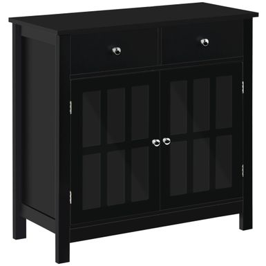 HOMCOM Sideboard Buffet Cabinet, Storage Serving Cabinet with Glass Doors, and Drawers for Kitchen - 31.5"x14"x30" - Grey
