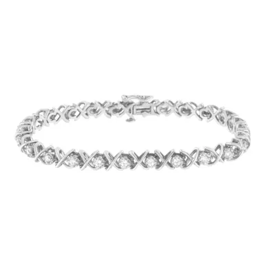 .925 Sterling Silver 1 cttw Brilliant Round-Cut Diamond "X" Link Bracelet (I-J, I2-I3)