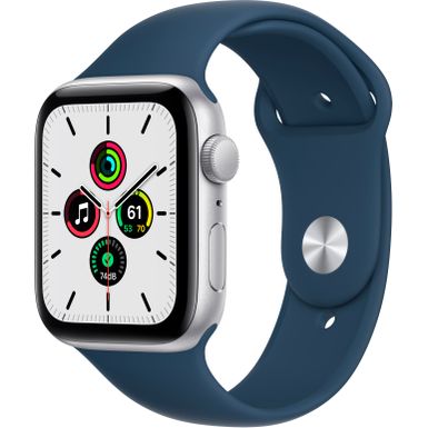 image of Apple Watch SE - GPS 44mm Silver Aluminum Case - Abyss Blue Sport Band with sku:bb21100295-5706651-bestbuy-apple