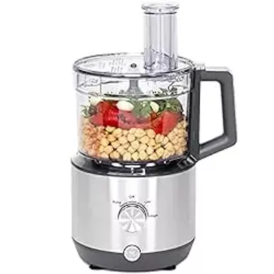 GE 12 Cup Food Processor with 3 Feeding Tubes & Stainless Steel Accessories - 3 Discs + Dough Blade ,  3 Speed ,  Great for Chopping, Slicing, Shredding, Purees, Dough, & more ,  550 Watts