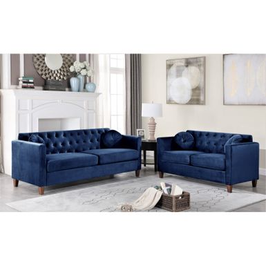 image of US Pride Lory velvet Kitts Classic Chesterfield Living room set-Loveseat and Sofa - Dark Blue with sku:ztxfboovolxdd8e4gdn0uwstd8mu7mbs--ovr