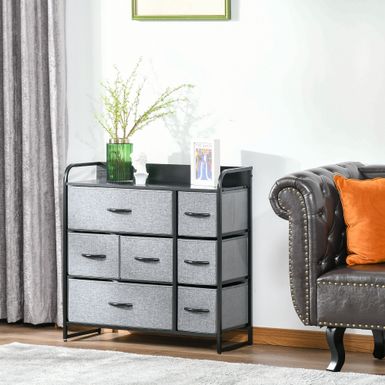 image of HOMCOM 7-Drawer Dresser, Fabric Chest of Drawers, 3-Tier Storage Organizer for Bedroom Entryway, Steel Frame Wooden Top Grey - Grey with sku:y9k-funxs1kr08ncdyh37qstd8mu7mbs-aos-ovr