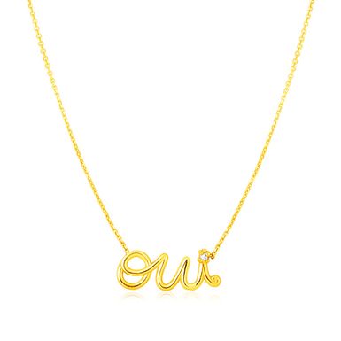 14K Yellow Gold Oui Necklace with Diamond (18 Inch)