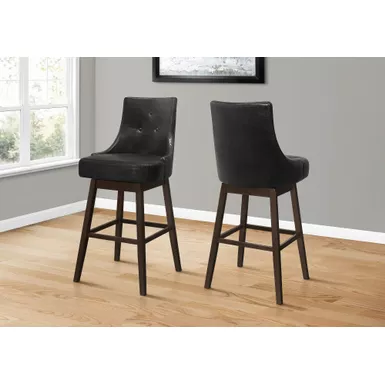 image of Bar Stool/ Set Of 2/ Swivel/ Bar Height/ Wood/ Pu Leather Look/ Black/ Brown/ Transitional with sku:i-1242-monarch