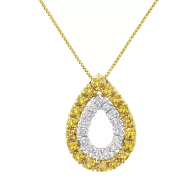 Yellow Gold Plated Sterling Silver 1/2ct TDW Treated Yellow Diamond Pear Shape Pendant Necklace (Yellow,I2-I3)